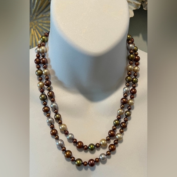 Jewelmak Jewelry - Jewelmak 18" Double Strand Multicolor Freshwater Pearl Necklace 14K Gold…